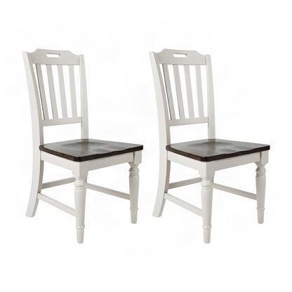 Farmhouse Solid Rubberwood Slatback Kitchen Dining Chairs, Set of 2, Grey