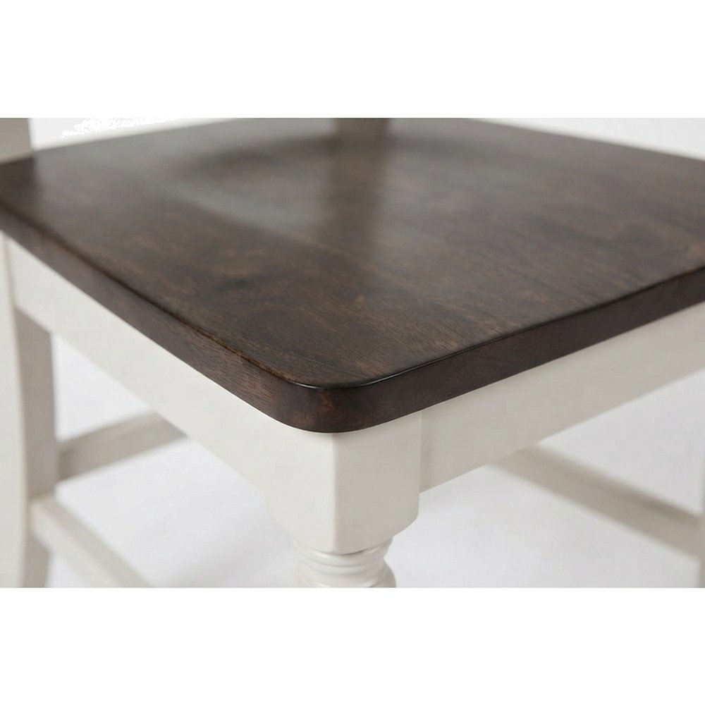 Farmhouse Solid Rubberwood Slatback Kitchen Dining Chairs, Set of 2, Grey