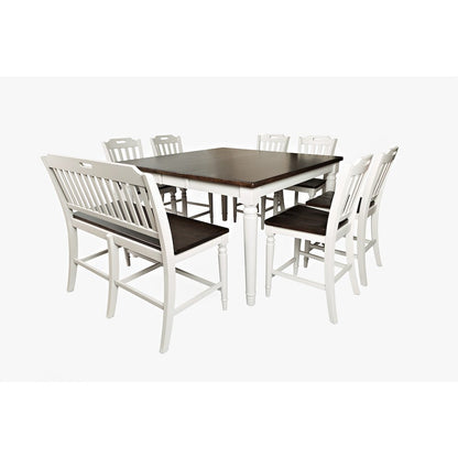 Solid Rubberwood 60" Eight-Piece Farmhouse Counter Height Dining Set with Bench