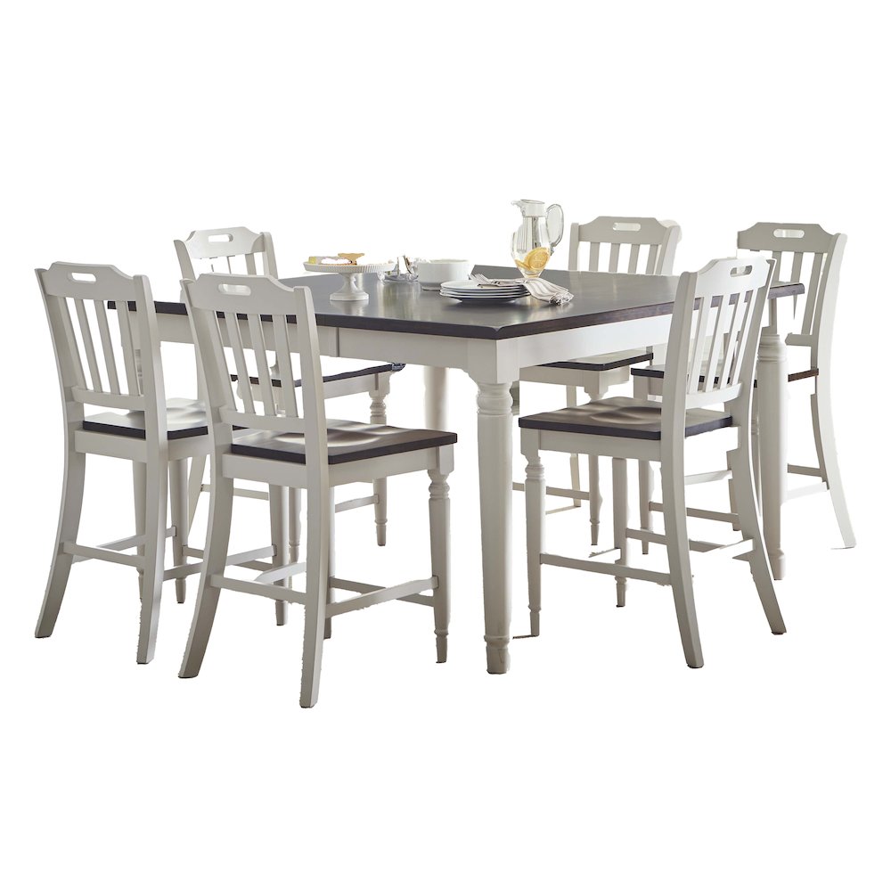 Solid Rubberwood 60" Seven-Piece Farmhouse Counter Height Dining Set