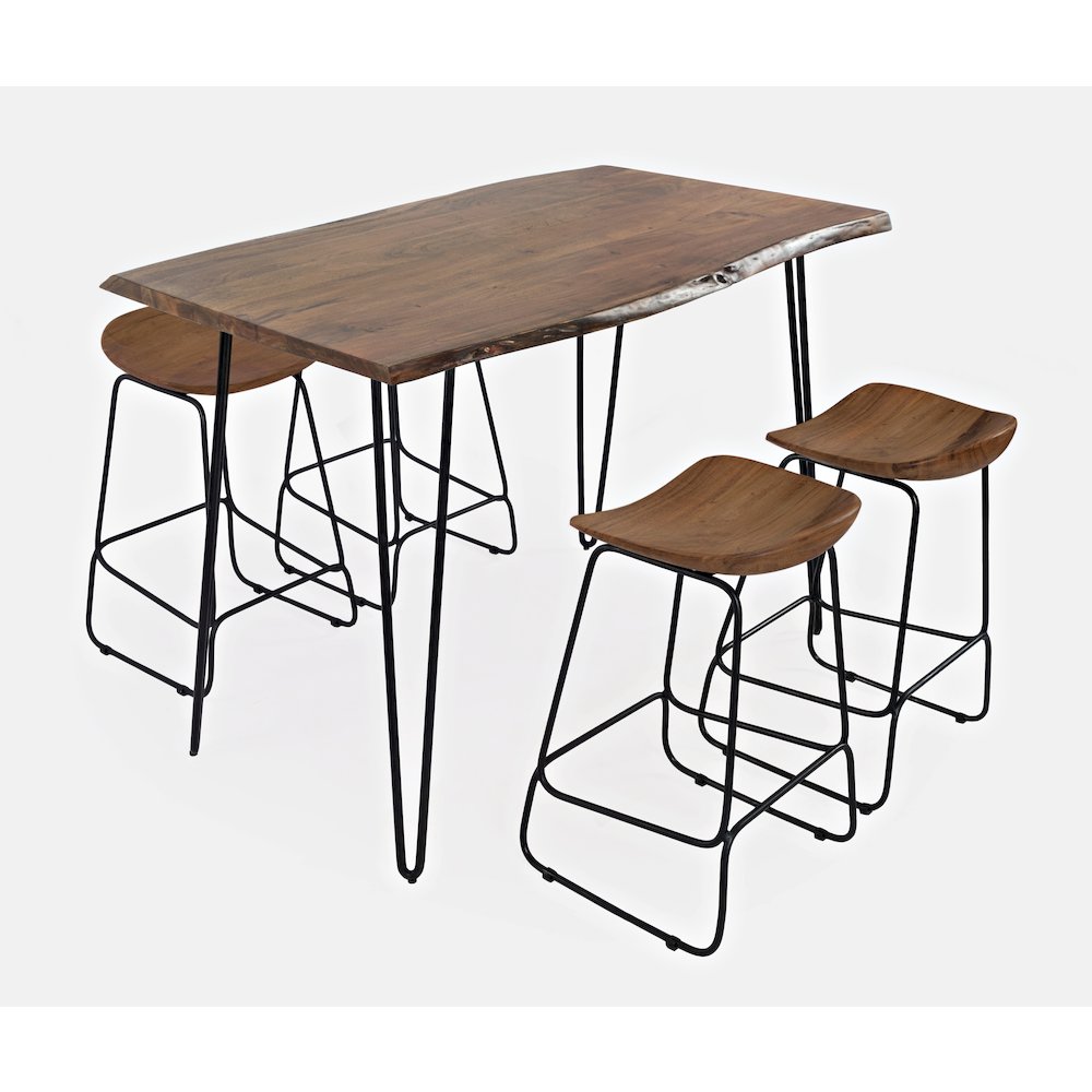 Solid Acacia 52" Five-Piece Counter Height Dining Set with Backless Barstools