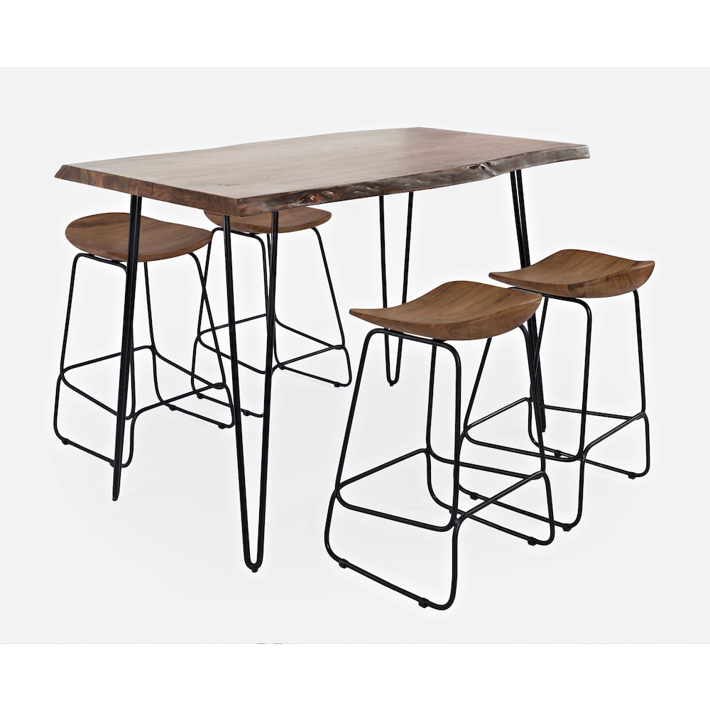 Solid Acacia 52" Five-Piece Counter Height Dining Set with Backless Barstools
