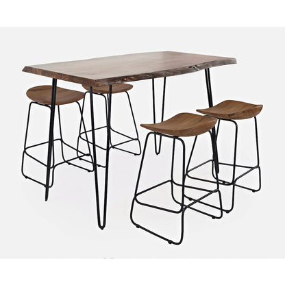 Solid Acacia 52" Five-Piece Counter Height Dining Set with Backless Barstools