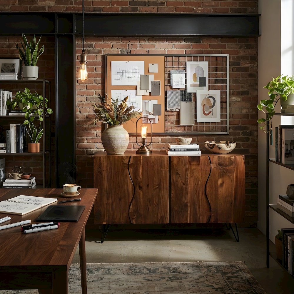 Solid Acacia Wood Buffet Server and Sideboard Storage Cabinet, Chestnut