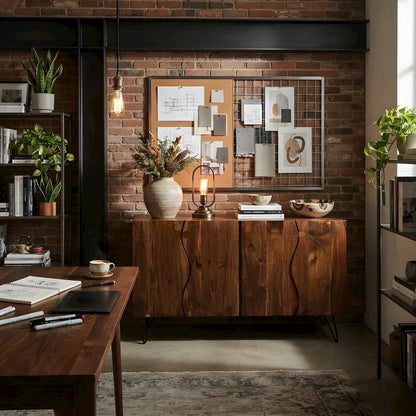 Solid Acacia Wood Buffet Server and Sideboard Storage Cabinet, Chestnut