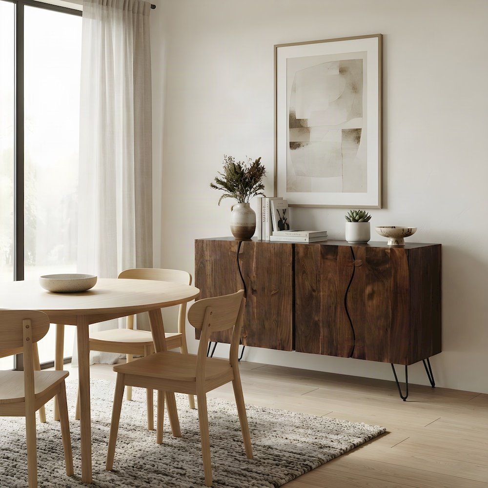 Solid Acacia Wood Buffet Server and Sideboard Storage Cabinet, Chestnut