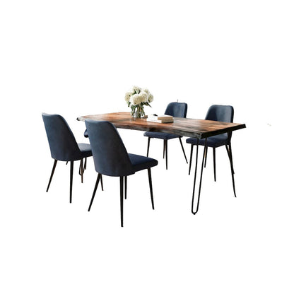 Five Piece Solid Acacia Dining Set with Upholstered Mid-Century Modern Chairs