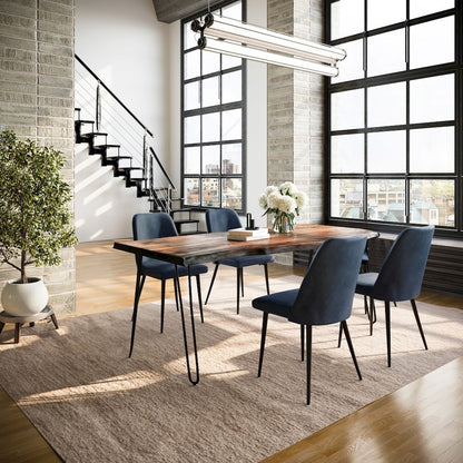 Five Piece Solid Acacia Dining Set with Upholstered Mid-Century Modern Chairs