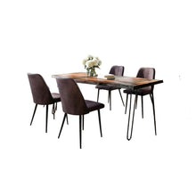 Five Piece Solid Acacia Dining Set with Upholstered Mid-Century Modern Chairs