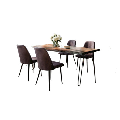 Five Piece Solid Acacia Dining Set with Upholstered Mid-Century Modern Chairs