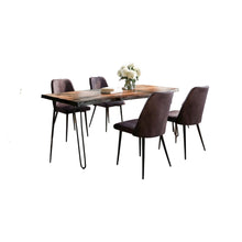 Five Piece Solid Acacia Dining Set with Upholstered Mid-Century Modern Chairs