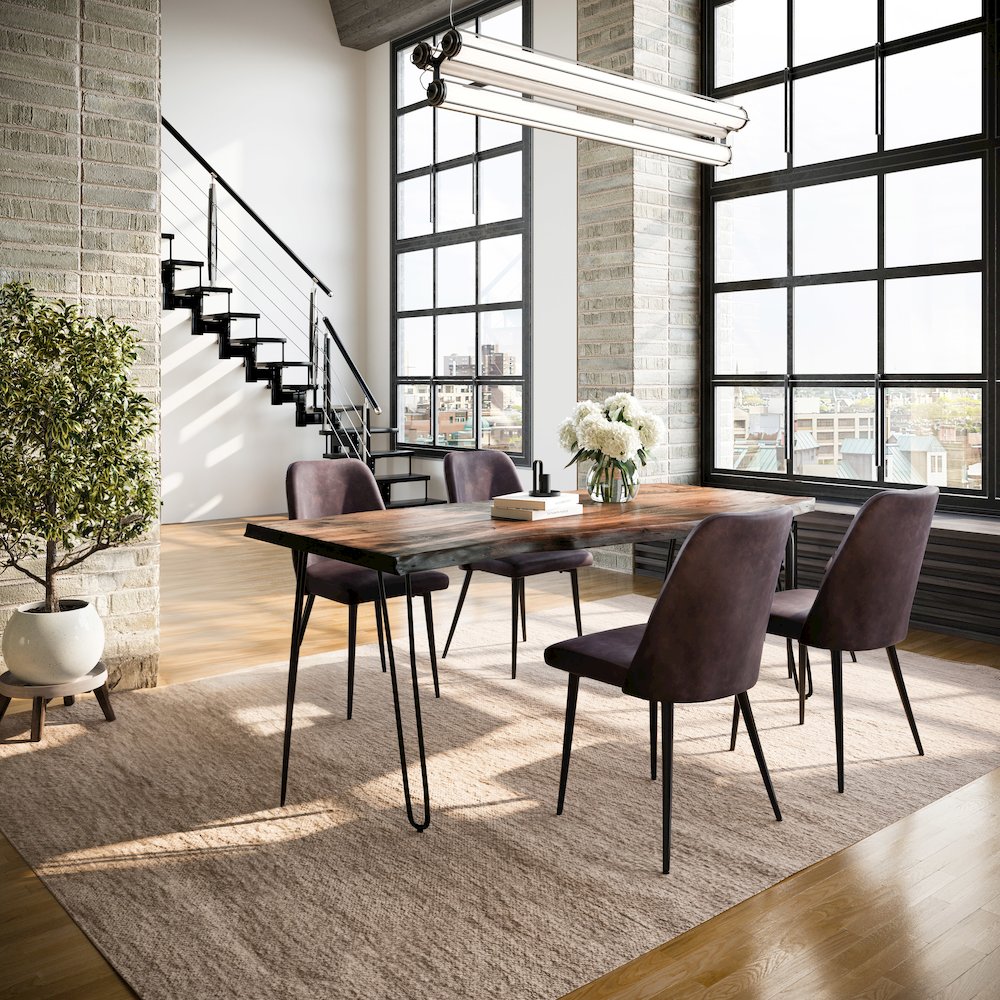 Five Piece Solid Acacia Dining Set with Upholstered Mid-Century Modern Chairs