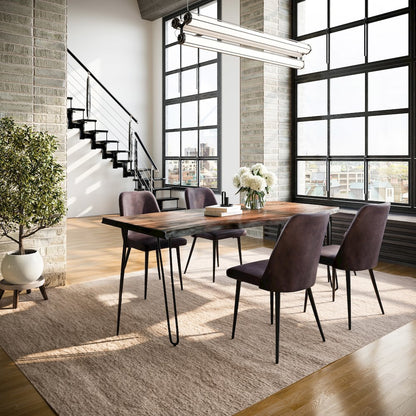 Five Piece Solid Acacia Dining Set with Upholstered Mid-Century Modern Chairs