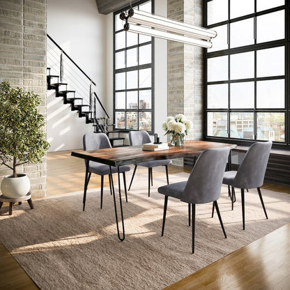 Five Piece Solid Acacia Dining Set with Upholstered Mid-Century Modern Chairs