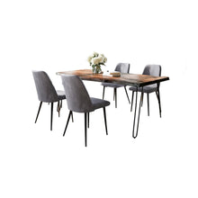 Five Piece Solid Acacia Dining Set with Upholstered Mid-Century Modern Chairs