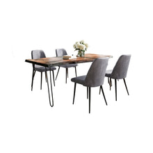 Five Piece Solid Acacia Dining Set with Upholstered Mid-Century Modern Chairs