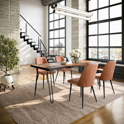 Five Piece Solid Acacia Dining Set with Upholstered Mid-Century Modern Chairs