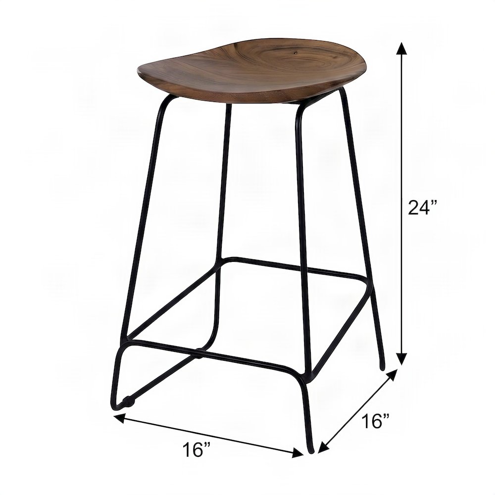 Solid Acacia Wood Backless Counter Height Bar Stools, Set of 2, Chestnut
