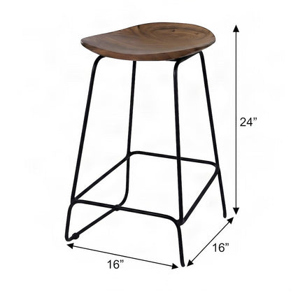 Solid Acacia Wood Backless Counter Height Bar Stools, Set of 2, Chestnut