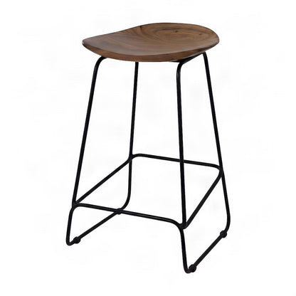 Solid Acacia Wood Backless Counter Height Bar Stools, Set of 2, Chestnut