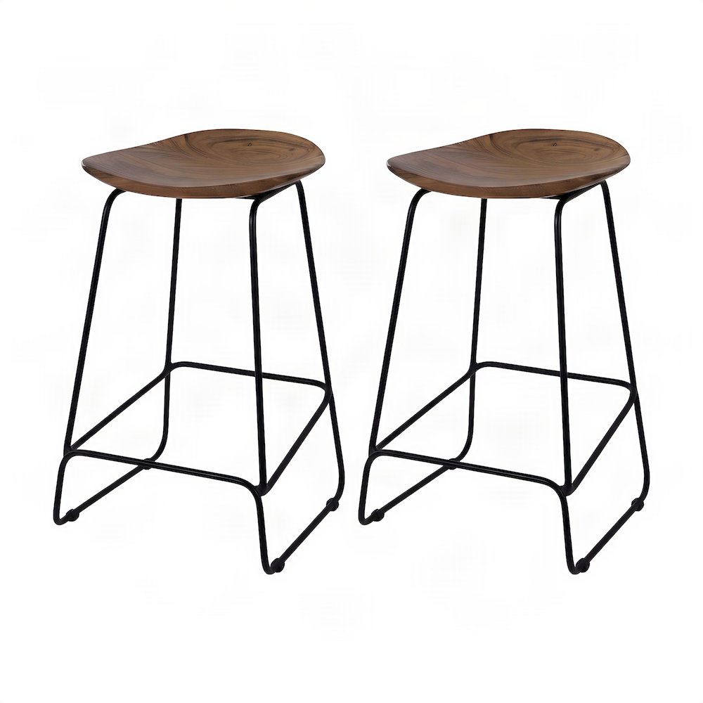 Solid Acacia Wood Backless Counter Height Bar Stools, Set of 2, Chestnut