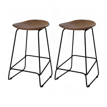 Solid Acacia Wood Backless Counter Height Bar Stools, Set of 2, Chestnut