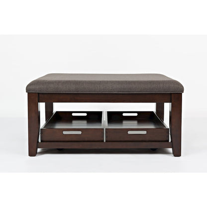 Twin Cities Contemporary Brown 38" Upholstered Ottoman Coffee Table