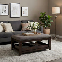 Contemporary Upholstered Ottoman Coffee Table with Veneer Top, Brown