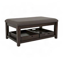 Contemporary Upholstered Ottoman Coffee Table with Veneer Top, Brown