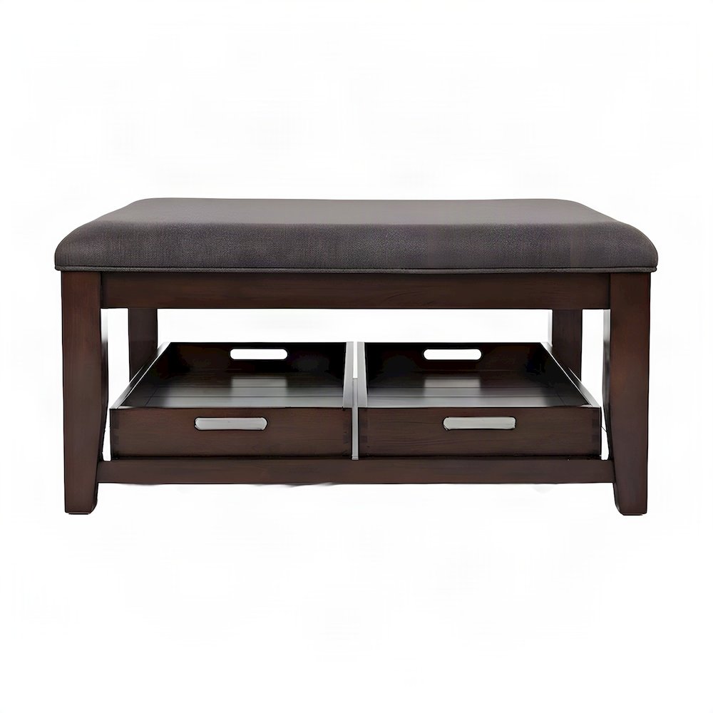 Contemporary Upholstered Ottoman Coffee Table with Veneer Top, Brown