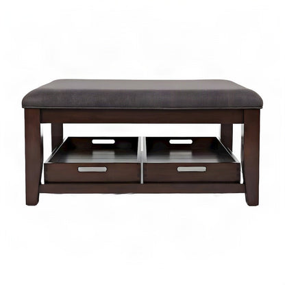 Contemporary Upholstered Ottoman Coffee Table with Veneer Top, Brown