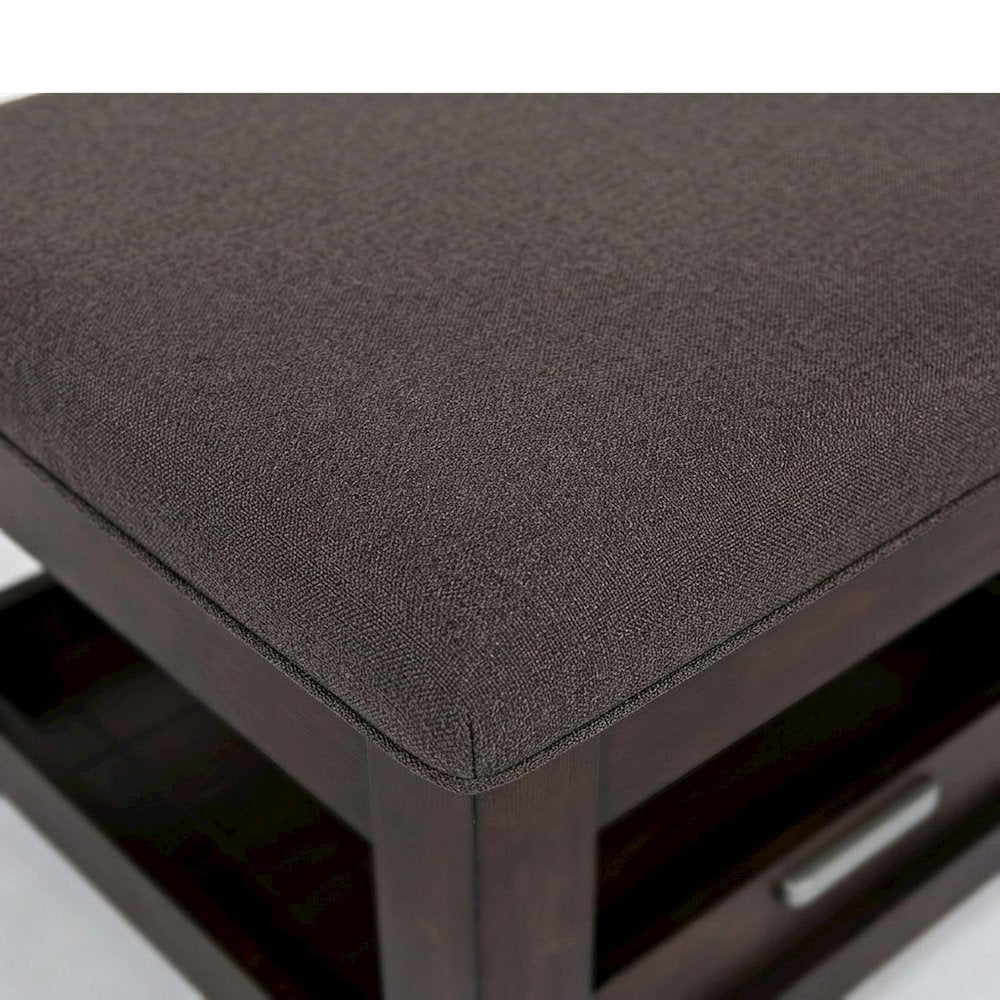 Contemporary Upholstered Ottoman Coffee Table with Veneer Top, Brown