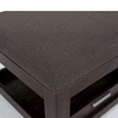 Contemporary Upholstered Ottoman Coffee Table with Veneer Top, Brown