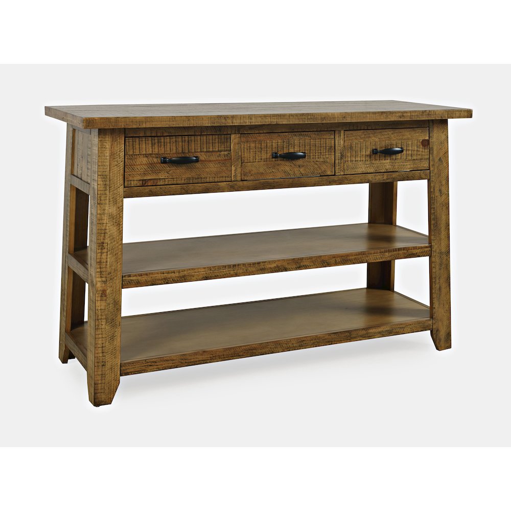 Rustic Farmhouse Solid Wood 50" Sofa Table with Drawers and Two Shelves