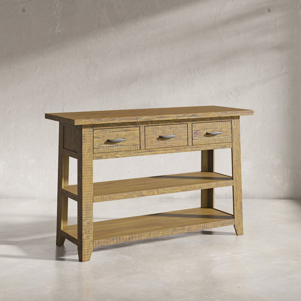 Rustic Farmhouse Solid Wood 50" Sofa Table with Drawers and Two Shelves