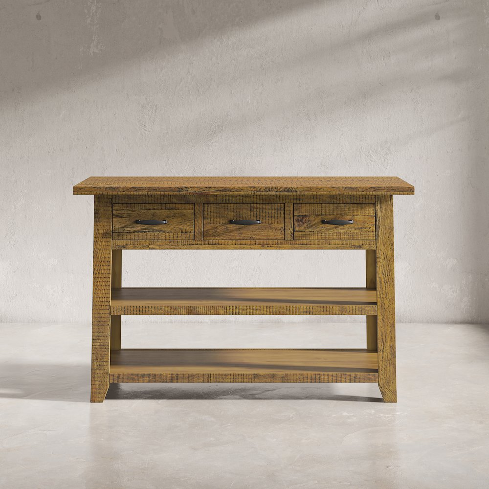 Rustic Farmhouse Solid Wood 50" Sofa Table with Drawers and Two Shelves