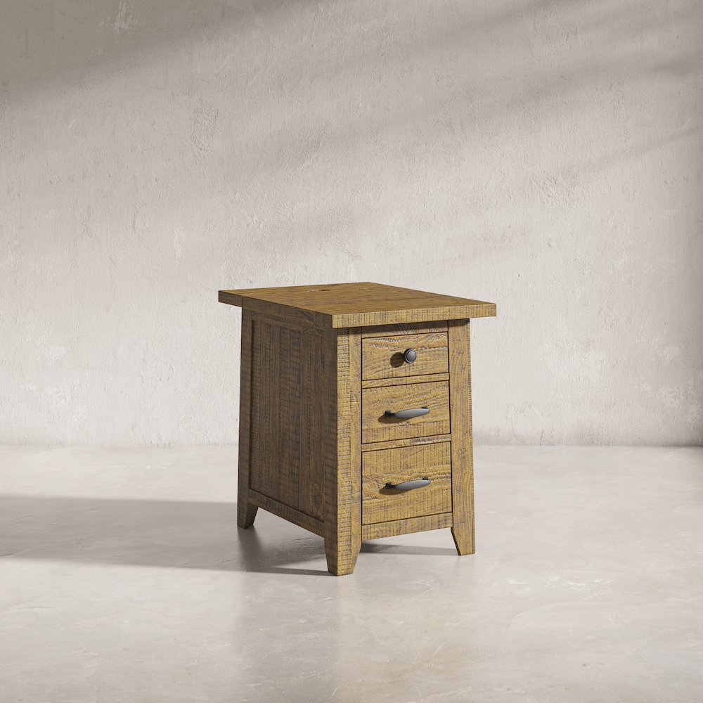 Telluride Rustic Farmhouse Solid Wood USB Charging Chairside End Table