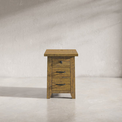 Telluride Rustic Farmhouse Solid Wood USB Charging Chairside End Table