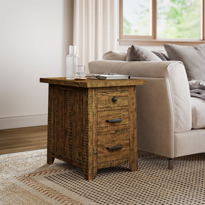 Telluride Rustic Farmhouse Solid Wood USB Charging Chairside End Table