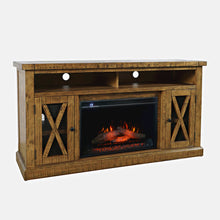 Rustic Farmhouse Solid Wood 60" Storage Console TV Stand with Electric Fireplace