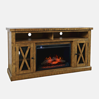 Rustic Farmhouse Solid Wood 60" Storage Console TV Stand with Electric Fireplace