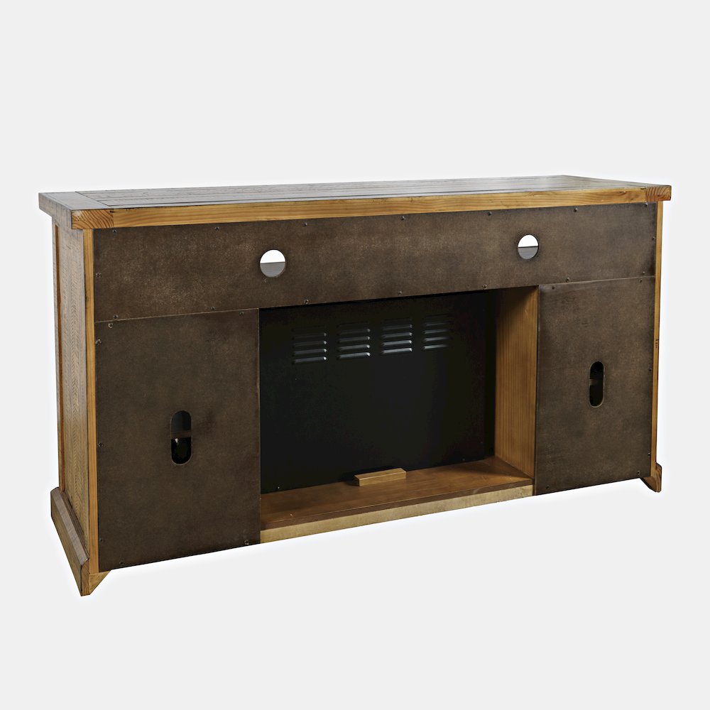 Rustic Farmhouse Solid Wood 60" Storage Console TV Stand with Electric Fireplace