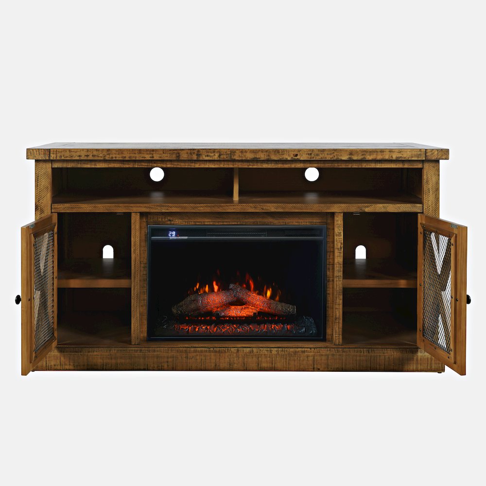 Rustic Farmhouse Solid Wood 60" Storage Console TV Stand with Electric Fireplace