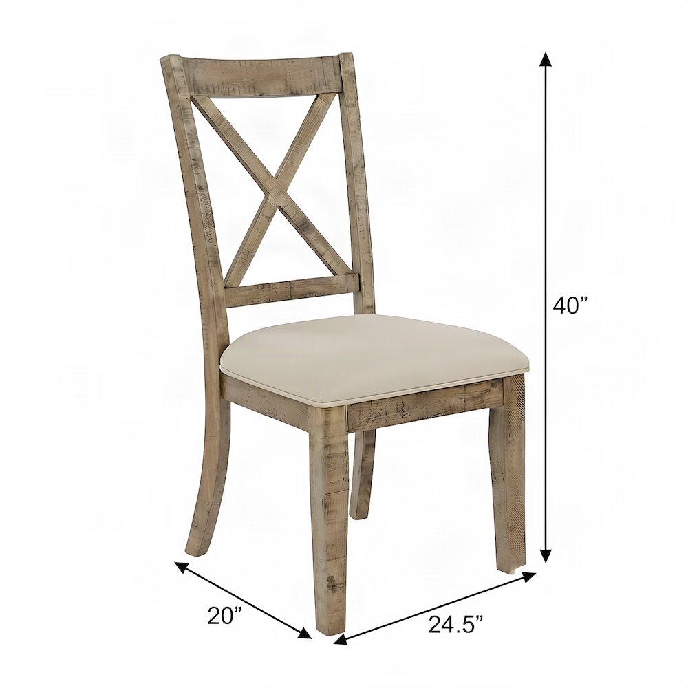Distressed Pine Veneer Upholstered Farmhouse Dining Chairs, Set of 2, Gold