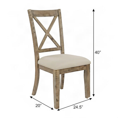 Distressed Pine Veneer Upholstered Farmhouse Dining Chairs, Set of 2, Gold