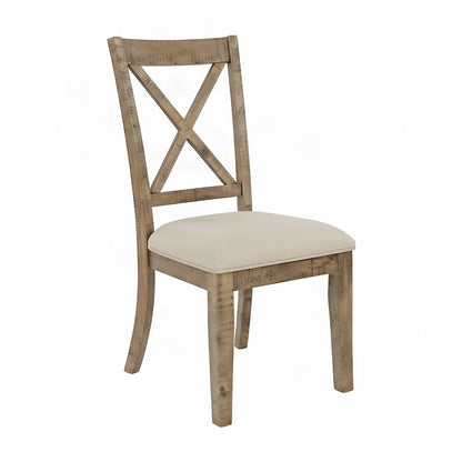 Distressed Pine Veneer Upholstered Farmhouse Dining Chairs, Set of 2, Gold