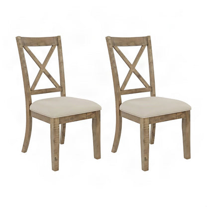 Distressed Pine Veneer Upholstered Farmhouse Dining Chairs, Set of 2, Gold