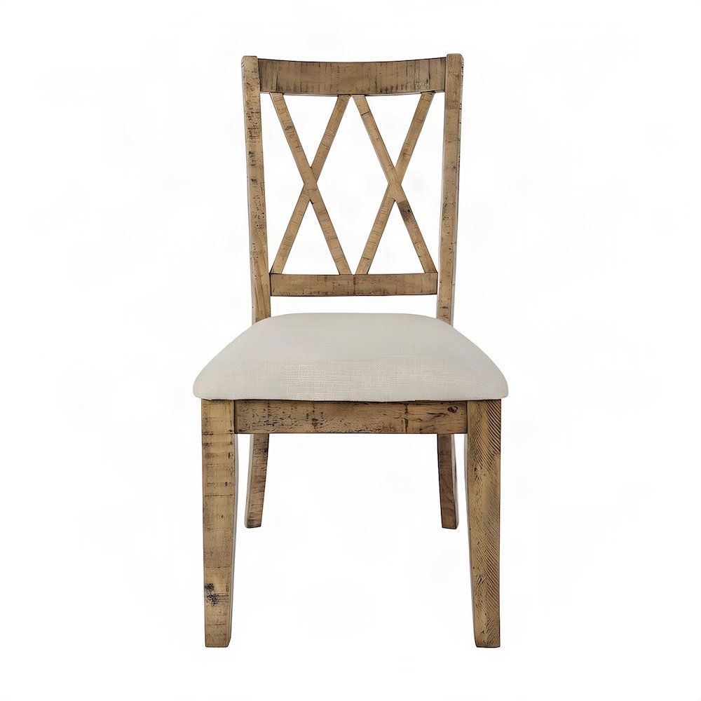 Distressed Pine Veneer Upholstered Farmhouse Dining Chairs, Set of 2, Gold