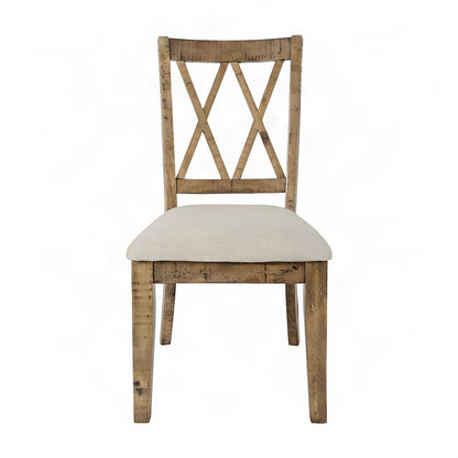 Distressed Pine Veneer Upholstered Farmhouse Dining Chairs, Set of 2, Gold