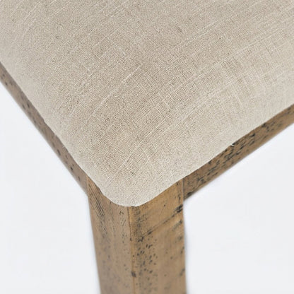 Distressed Pine Veneer Upholstered Farmhouse Dining Chairs, Set of 2, Gold
